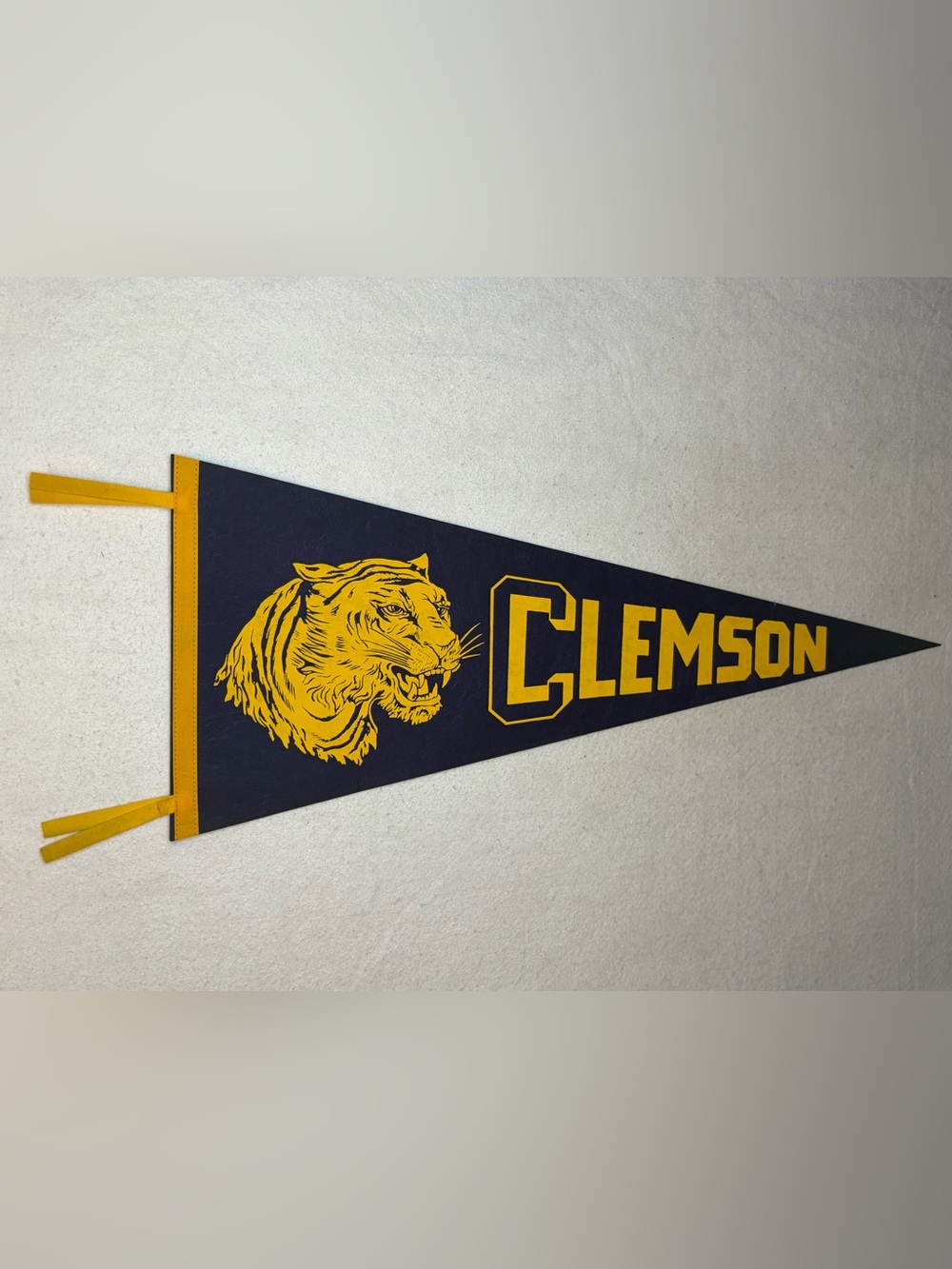Clemson Tigers Felt Pennant Navy Gold Tiger Mascot 29.5” College Football Vtg